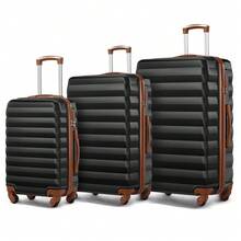 Luggage Set 3 Piece Suitcase Sets With Spinner Wheel, ABS Hardside Travel Laggage Travel Suitcase Suitcases Suit Case Durable Travel Luggage,Combination Lock, 360° Smooth-Rolling Wheels, Large Capacity For Travel, Ideal For School/College/Office Use, Suitable For Boys/Girls/Women/Man, Perfect For Trips & Daily Needs - 黑棕色 - 查看 11