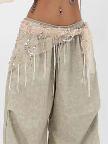 1pc Women Belly Dance Costume, Sequin Fringe Belly Dance Hip Scarf, Thai/Arabian Dance Skirt Waist Belt - Multicolor - View 18