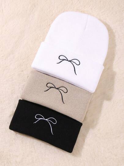 1/3pcs Women Fashion Winter Beanies Hats Scarf Casual Knitted Balaclava Beanie Caps Mufflers Hat For Man Warmer Bowknot Embroidery