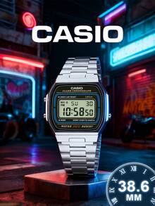 Herren/Damen Sportliche Mode Digital Uhr A168WA-1, Retro Edelstahl Armband Quadratisches Zifferblatt Uhr, Kalender Alarm & Stoppuhr, Wasserdicht für den Alltag, Geeignet für den täglichen Gebrauch