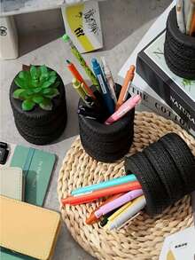 1个新奇轮胎造型笔筒，适用于放置钢笔、办公桌、家居、办公室、花盆、卡片，独特的文具收纳盒、桌面整理器，汽车爱好者礼物，圣诞礼物，办公桌配件，办公用品，办公配件 - 彩色 - 查看 2