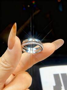 1pc Unique Romantic Hollow Single Layer Full Diamond Moissanite Wedding Ring, S925 Sterling Silver Luxury Engagement Ring, Promise Ring, Anniversary Ring, Women's Jewelry Gift, Christmas Gift - Hollowed-out Single-layer Full Diamond Moissanite Ring - View 4