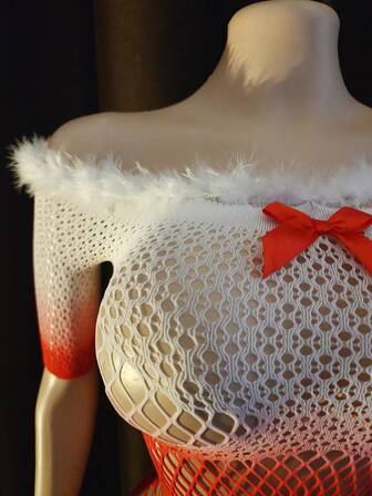Sexy Fishnet Dress, Feather Decor, Stretchy Semi-Sheer Bodycon Skirt, Women's Sexy Lingerie