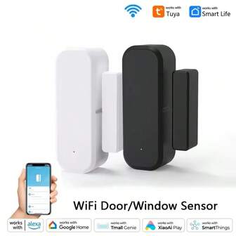 WiFi门窗传感器，智能门窗传感器，适用于家庭安防，兼容Alexa和涂鸦/Smart Life App，无需网关，实时警报，简易DIY安装（无需布线）