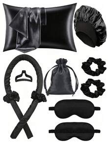 10pcs Sleep Hair Styling Tools Set, Curler 1pc Silk Pillowcase For Hair And Skin Queen Set, Silk Heatless Curling Set, Overnight Curling Iron, 1pc Sleep Soft Eye Mask, 1pc Sleep Silk Nightcap, Sleep Essential Set, Back To School - Multicolor - View 2