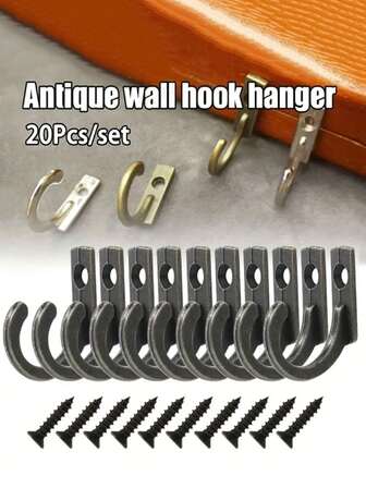 20pcs/Set Vintage Hat & Coat Hooks, Wall Mounted Zinc Alloy Hooks, Metal Hanging Hooks, Robe Hooks, Screw-In Hooks For Hanging Coats, Keys, Hats, Jewelry, Multi-Purpose Hooks, Kitchen Hooks, Key Hooks, Small Hooks, Garment Hooks