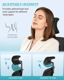 HaluPeit Chaise de Bureau Ergonomique, avec Support Lombaire et accoudoir réglable, Appui-tête 3D réglable, Inclinaison 135°, Capacité de Charge Maximale 150 kg, pour Bureau à Domicile, Noir - Noir - Voir 4