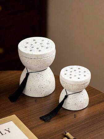 1pc Charcoal Design Tassel Decor Resin Handheld Incense Burner, Black & White, Minimalist Modern Style With Speckled Surface, Arabic Incense Holder, Home, Office, Hotel, Holiday Decor Gifts Birthday Graduation