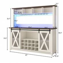 63"W Farmhouse Coffee Bar Cabinet With USB Powered LED Light,Wine Bar Cabinet W/ 4 Tier Storage Hutch,Kitchen Buffet Cabinet W/Sliding Barn Door & 15 Wine And Glass Racks For Kitchen Dining Room - White - View 8