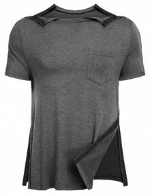 URRU Men's Post Shoulder Surgery Shirts Recovery Full Tear Away Short Sleeve Snap Chemo Shirts For Port Access - 深灰色 - 查看 1