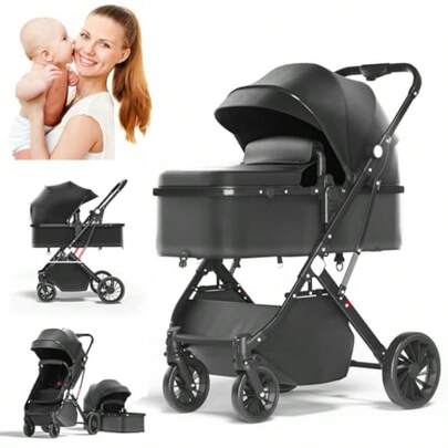 Lightweight Baby Stroller Compact Toddler Travel Pram For Airplane Easy One-Hand Fold Infant Stroller Adjustable Backrest And Canopy Storage Basket Self Standing Gravity Fold