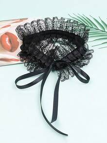 1 PC Romantic Gothic Lace Choker – Ruffled Collar With Adjustable Ribbon Tie | Perfect For Lingerie, Evening Dresses & Photoshoots | Instant Elegance Booster - Black - View 7