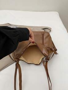 新款时尚大容量手提包，韩版单肩包，休闲通勤背包 - 棕色 - 查看 4