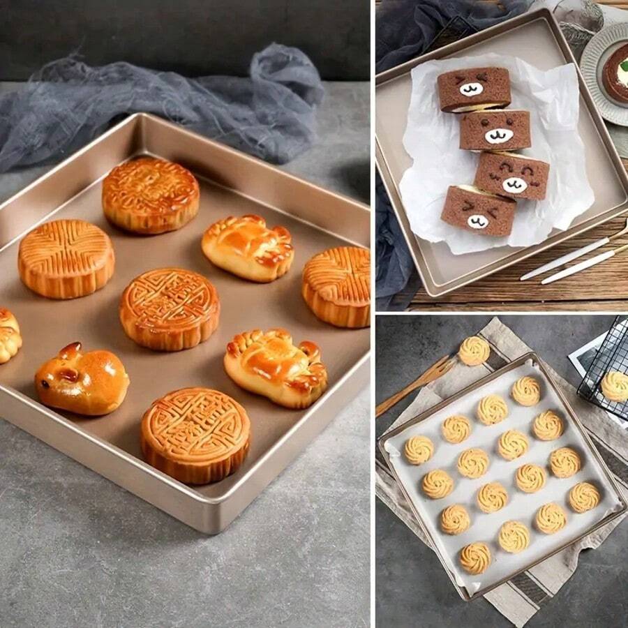 1个11英寸方形烤盘，加厚碳钢烤盘，不粘烤模，适用于蛋糕卷、花生糖、饼干等，烤箱适用