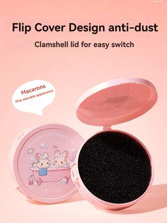 1 pieza Caja de limpieza de brochas de maquillaje, esponja de limpieza instantánea tipo slouchy, caja de lavado en seco, compacta y portátil con tapa abatible para un secado rápido, adecuada para lavar diferentes brochas de maquillaje