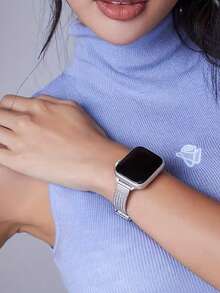 Luxury Fashion Mesh Metal Band, Fits Series 1-9/Ultra/Ultra 2, Adjustable Comfortable Daily Wear Strap, New Wheat Ear Design - Silver - View 2