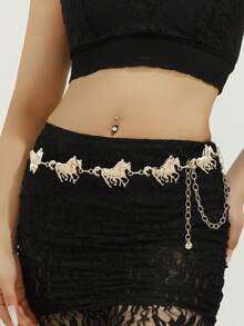 1件女士可调节波西米亚动物图案西部腰带，配金属绿松石牛/豹/马头吊坠 - 时尚夏季休闲配饰，送给朋友的完美礼物（随机发货）