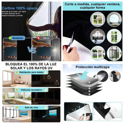 Persianas Opacas Porttil, 145x300cm Cortinas Opacas Aislamiento Trmico con Bolgrafo Regla y Cuchillo, Tela Opaca Puede Cortar Y Bloquear Luz para Ventana Viaje Dormitorio Cuartos