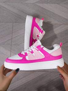 Women's Flat Sneakers, Casual Walking Shoes, Outdoor Pink Athletic Shoes, Ladies Footwear - White Pink - View 14