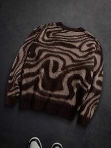 Áo khoác cardigan nam mùa đông cổ chữ V, dáng rộng, họa tiết sọc ngựa vằn, phong cách đường phố. - màu nâu - Xem 3