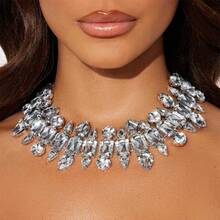 1PC/3PC New Geometric Heavy Craft Neck Necklace Popular High-End Banquet Daily Women's Collarbone Chain Jewelry - 10-2858 Silver Red - View 2
