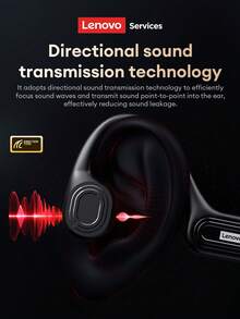 Lenovo 联想S101蓝牙骨传导耳机，颈挂式，音乐游戏两用，ENC高清通话，降噪，定向音频，佩戴舒适，电池续航时间长，无线耳机，兼容智能手机和电脑 - 黑紅色 - 查看 2