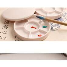White Ceramic-Style Watercolor Paint Palette With Lid, Multi-Well Mixing Tray, New Year Back-To-School Must-Have Pro Art Supply, Portable Palette For Students Artists Painters Crafters DIY Outdoor Sketch Painting Ready Stock - Round - View 3