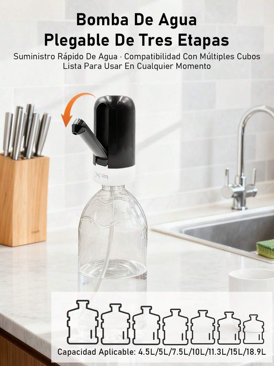 Dispensador de agua eléctrico recargable USB para garrafón, diseño portátil compacto para cocina hogar oficina viaje camping, bombeo automático fácil uso limpieza accesorios organización diaria - Multicolor - Ver 1