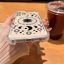 Funda retro para , diseño negro de sol y luna, llamativa, elegante y clásica, funda de protección personalizada y creativa, con protección contra golpes y caídas en las cuatro esquinas, resistente a las manchas y duradera, adecuada para  17/17 Pro/17 Pro Max/17 Air/ 16/16 Pro/16 Pro Max/16 Plus/ 15/15 Pro Max/15 Pro/15 Plus/ 14/14 Pro/14 Plus/14 Pro Max/ 13/13 Pro/13 Pro Max/12/12 Pro/12 Pro Max/11/11 Pro/11 Pro Max/XR/X/XS/XS Max. Es el regalo de cumpleaños perfecto para novias, novios, esposos, esposas, amigos o para uno mismo, innovador y a la moda, adecuado tanto para hombres como para mujeres.La parte trasera es suave y transparente, lo que puede prevenir caídas. - Transparente 2387 - Ver 7