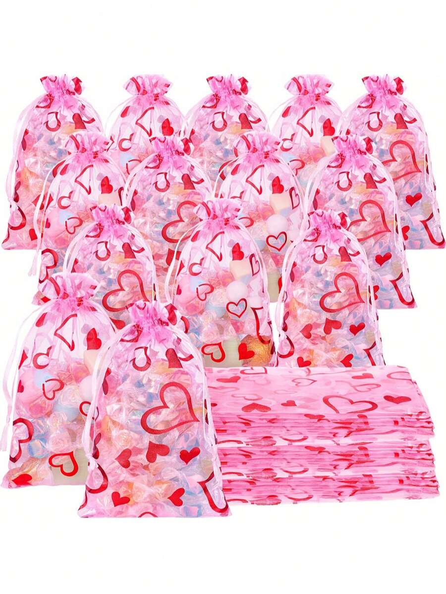 Bộ 30 túi hình trái tim cho ngày Valentine, bao gồm túi đựng kẹo hình trái tim, túi đựng trang sức bằng vải organza, túi quà tặng dây rút ngày Valentine, túi lưới đựng quà trước đám cưới, túi đựng trang sức bằng vải organza, túi đựng mỹ phẩm dây rút. - Nhiều màu - Xem 1