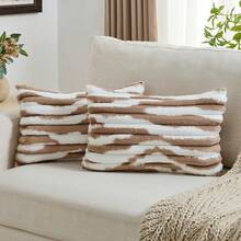 1 Vỏ gối trơn không có ruột, dùng làm vỏ gối nhung hình thỏ giả cho ghế sofa, trang trí nhà cửa - Nâu và trắng - Xem 3