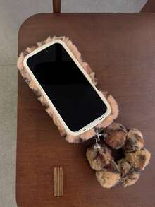 Sanrio Leopard Print Fluffy KT Cat Phone Case Compatible With Apple 17PROMAX/16pro/15/14/13/12/11, Lens Holder, Fluffy Leopard Cat Design, Warm Phone Case For Autumn/Winter - Multicolor - View 5