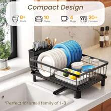 Dish Drying Rack - Small Dish Rack For Kitchen Counter, Stainless Steel Dish Drainer With Utensil Holder And Drainboard (Black),34542868 - Black - View 2