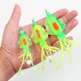 1pc 11cm Model - Equipped With Double Hook Biomimetic Lure Lure Lure (Random Color), Luminous Butterfly Shaped Thin Wing Lure Lure Lure Lure, Luminous Squid With Double-Layer Umbrella Hook Lure, Squid Lure Stainless Steel Umbrella Hook, Very Suitable For Night Fishing And Sea Fishing