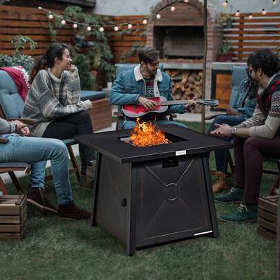 COSTWAY 30'' Square Propane Gas Fire Pit Table 50,000 BTU W/ Waterproof Cover Lava Rock