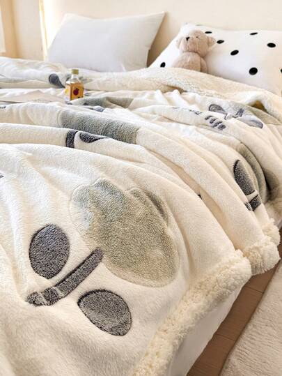 1pc Pink & Beige Heart & Floral Pattern Warm Thick Soft Comfortable Blanket, Suitable For Home Decor, Bed, Sofa, Office, Room, Dorm, Machine Washable