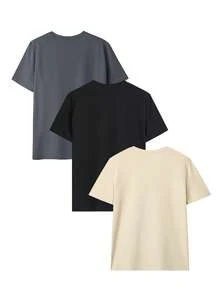 Bộ 3 áo thun nữ tay ngắn cổ tròn mùa hè, kiểu dáng thời trang, màu trơn, phù hợp mặc hàng ngày. Áo trắng, áo đen, áo hồng. - Nhiều màu - Xem 5