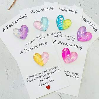 10/1 pieza Tarjeta de abrazo de bolsillo degradado con decoración de corazón de resina, regalo para extrañar, decoración de resina encantadora con tarjeta inspiradora, regalo especial de cumpleaños, boda, Día de San Valentín, Pascua, decoración del hogar, decoración de la habitación