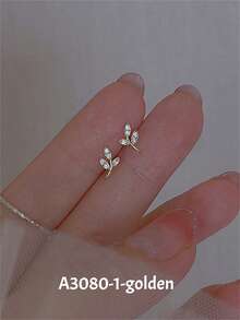 زوج من أقراط الأذن المزينة بفرع شجرة الزيتون والأوراق والزركونيا الفاخرة، أقراط زهرية رقيقة للنساء، بأسلوب العطلات