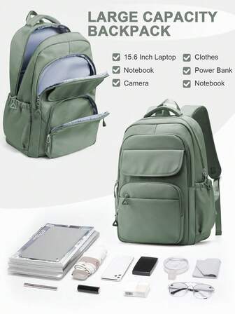 Large Capacity 15.6 Inch Laptop Backpack For Women Men, Lightweight School Backpack With Organized Compartments, Waterproof Nylon Multi-Pocket Daypack, Unisex Casual Commuter Bag For School/College/Work/Travel