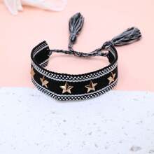 1 pieza Pulsera tejida de moda con tachuelas en forma de estrella - Negro - Ver 3