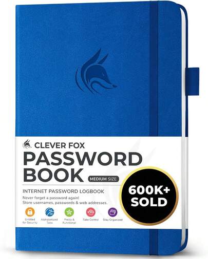 Clever Fox Password Book With Alphabetical Tabs \U2013 Small Hardcover Address Keeper Log \U2013 Pocket Journal For Seniors, Home Office Gifts (Orange)