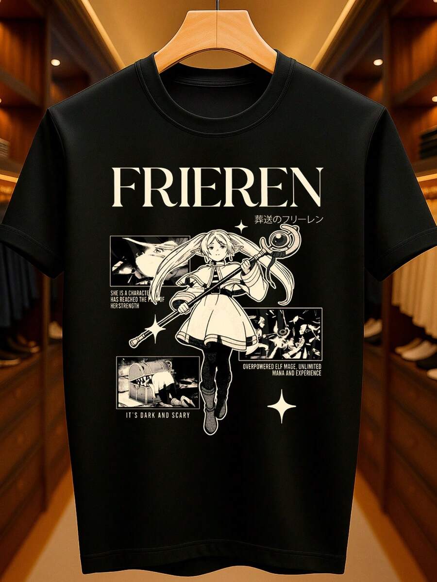 Sousou No Frieren Anime Manga Otaku Otome Basic Unisex T-Shirt 100% Premium Cotton – Men's And Women's | Casual, Streetwear, Plus Size, New Arrival With Immediate Shipping In Various Colors - 黑色 - 查看 1