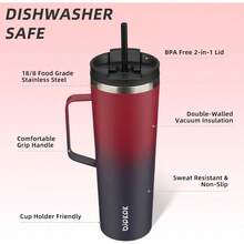 BJPKPK Vaso aislado con asa vasos aislados de 30 onzas con tapa y popote botellas de agua de metal de acero inoxidable tazas de viaje de cafe tazas rojo encantador - EncantadorNegroRojo - Ver 2