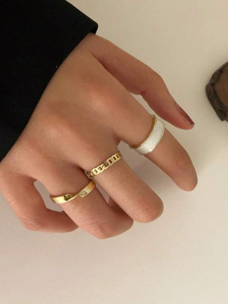 RINTOLER Set Cincin Berongga Modis dan Personalisasi 3 Buah, Set Cincin Asimetris Bergaya Cocok untuk Perjalanan Sehari-hari Wanita, Cocok untuk Liburan, Hadiah Ulang Tahun, Serbaguna - MultiWarna - View 1