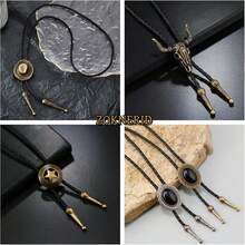Corbata Vaquera 4PK, Corbatin Vaquero Hombre, Collar Vaquero Mujer Accesorios Vaqueros Ajustable, Hecha a Mano Hombre Corbatas Tipo Bolo, Estilo Clásico Occidental Calavera Buey para Disfraz Halloween - Oro Antiguo 4 piezas - Ver 4