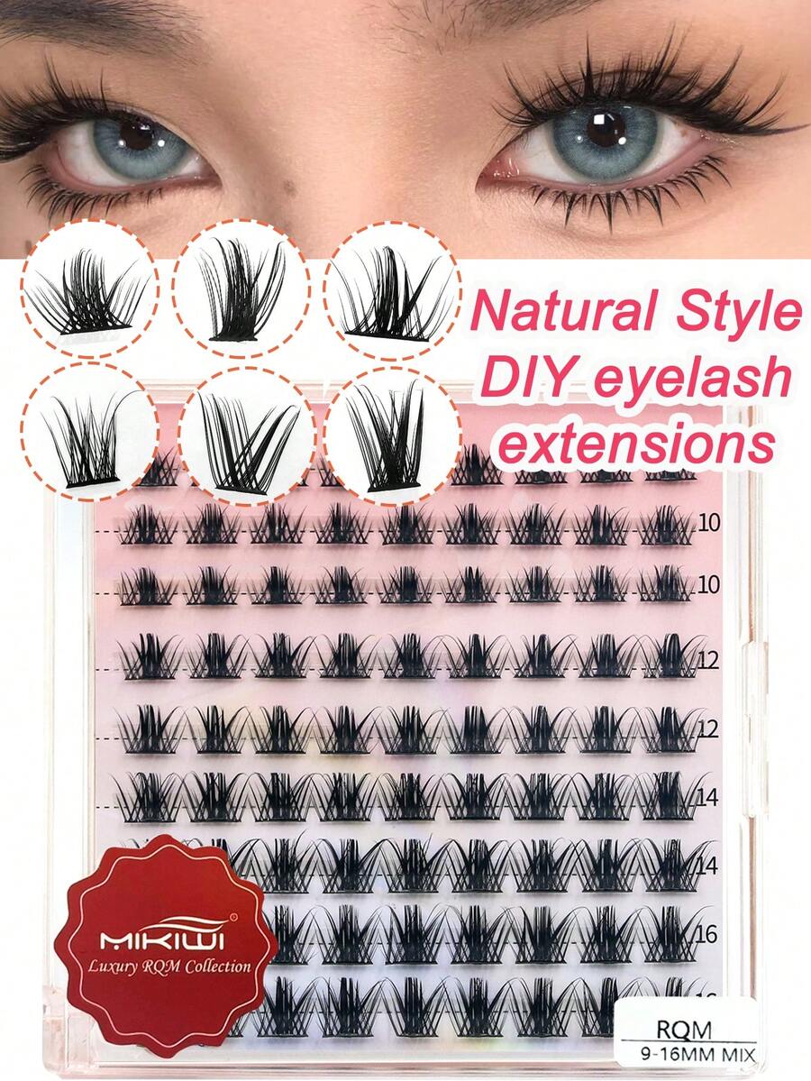 126 PEÇAS/126 PEÇAS/81 PEÇAS/135 PEÇAS/153 PEÇAS/72 PEÇAS Máscara de Cílios de Olhar Natural Desejo Puro de Girassol, Cílios Postiços de Estilo Japonês e Coreano Segmentados para Iniciantes, Extensões de Cílios DIY Reutilizáveis - Preto - Visão 1