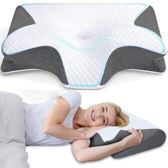 Almohada de enfriamiento para soporte de cuello, almohada cervical ajustable cómoda para dormir, almohadas de espuma de memoria ergonómica sin olor con contorno, almohada de cama para dormir de lado, espalda y estómago