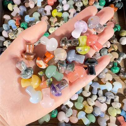 5/10/20/30pcs Artificial Crystal Mini Mushroom Beads, Spiritual Energy Faux Gemstone Carved Handicrafts, Mixed Material Home Decor