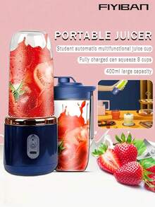 FIYIBAN 1pc Portable Mini Rechargeable Juicer Cup, Multi-Function Juice Blender, Shake Cup - Multicolor - View 7